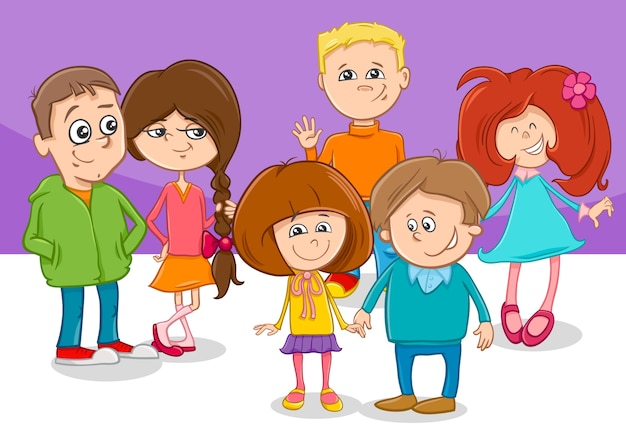 Vector grupo de personajes de dibujos animados niños amigos