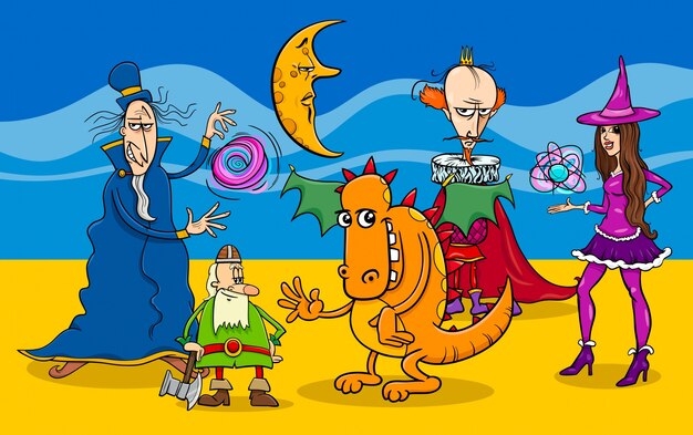 grupo de personajes de fantasía de dibujos animados