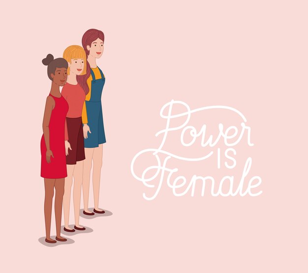 Vector grupo de personajes femeninos con mensaje feminista.