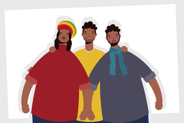 Vector grupo de personajes de hombres afro.