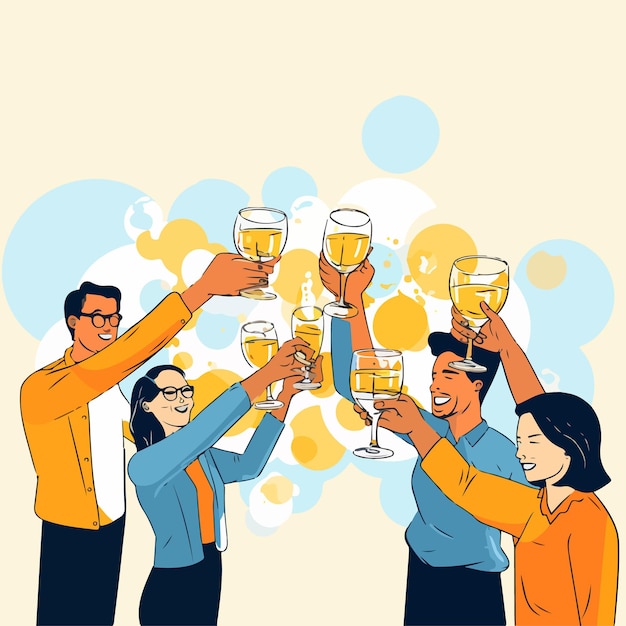 Vector un grupo de personas brindando con un brindis.