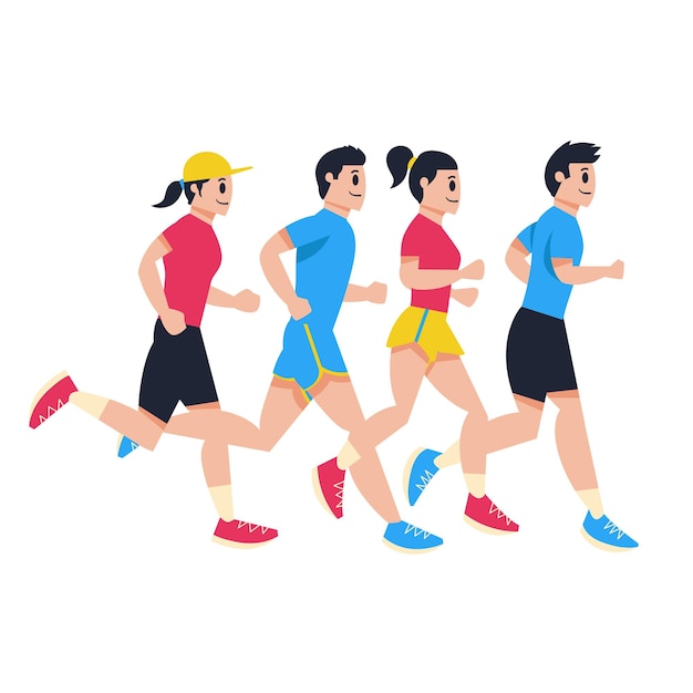 un grupo de personas corriendo en una línea con las palabras correr en él