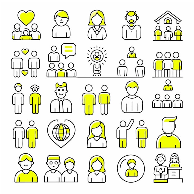 un grupo de personas con diferentes símbolos en ellos