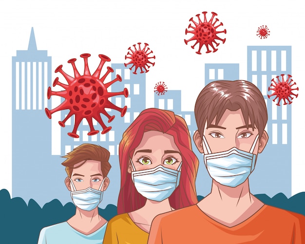 Vector grupo de personas con escena de coronavirus