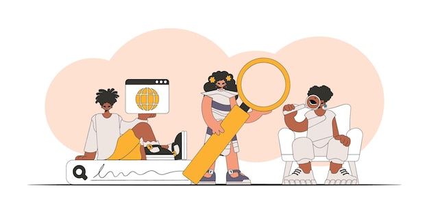 Un grupo de personas están buscando información personaje de tendencia brillante