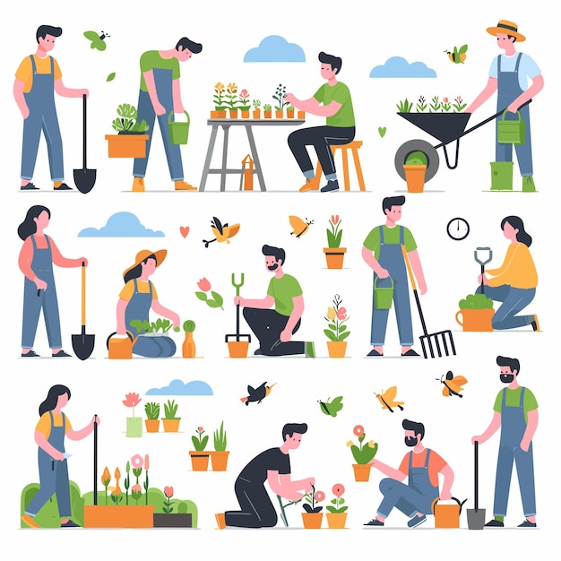 Un grupo de personas están trabajando en un jardín