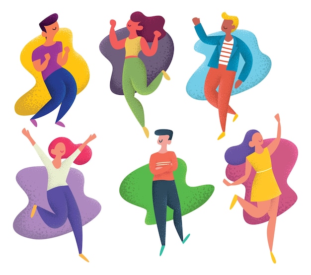 Vector grupo de personas felices con diversas poses