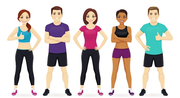 Grupo de personas fitness en ropa deportiva conjunto ilustración vectorial