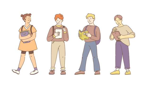 Grupo de personas leyendo libros, estudiantes multiculturales estudian juntos.