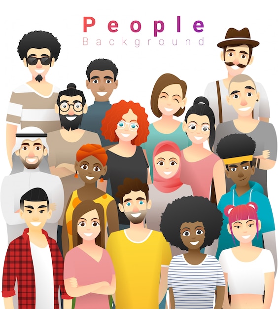 Vector grupo de personas multiétnicas felices de pie juntos