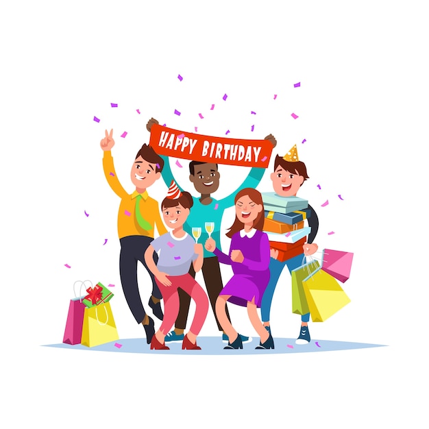 grupo de personas multirraciales felices celebración cumpleaños juntos.