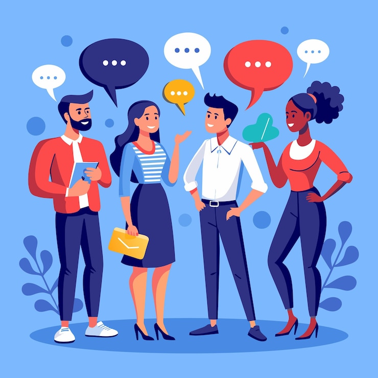 Vector grupo de personas de negocios hablando con burbujas de habla ilustración vectorial plana