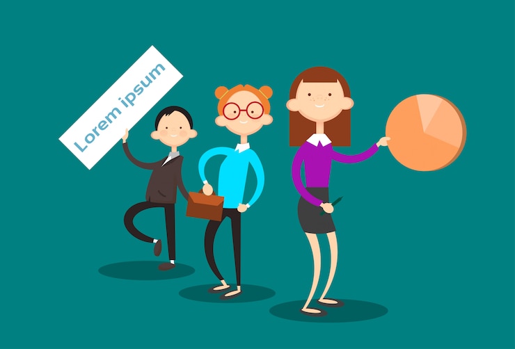 Vector grupo de personas de negocios con tablero blanco