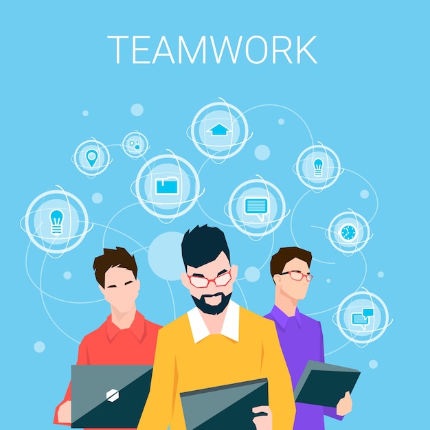 Grupo de personas de negocios utilizando la computadora electrónica
