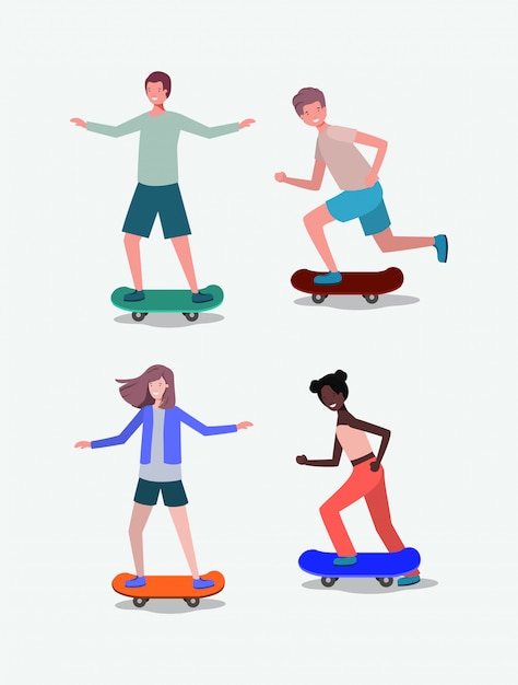 Grupo de personas en patinetas