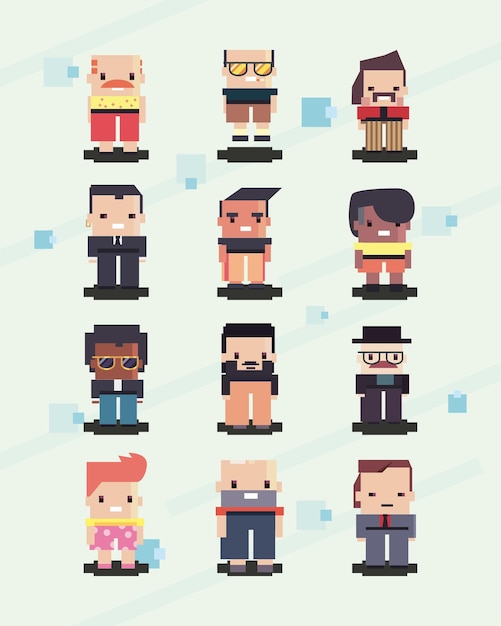 Grupo de personas planas de 8 bits