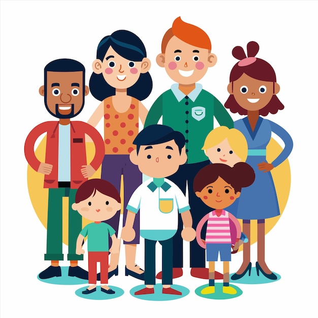 un grupo de personas posando para una foto con un niño en una camisa verde