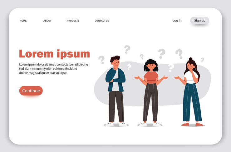 Un grupo de personas con preguntas Ilustración de la comunicación de personas en busca de soluciones a problemas, uso en proyectos web y aplicaciones, pensamiento colectivo.