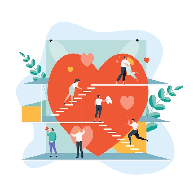 Grupo de personas que trabajan con un gran corazón Concepto de amor y citas Día de San Valentín