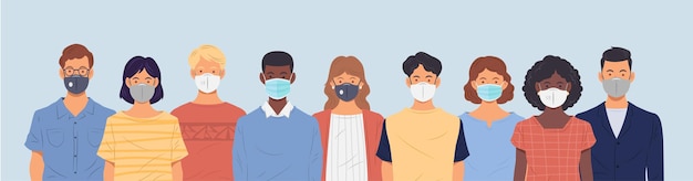 Grupo de personas que usan mascarillas médicas para protegerse.