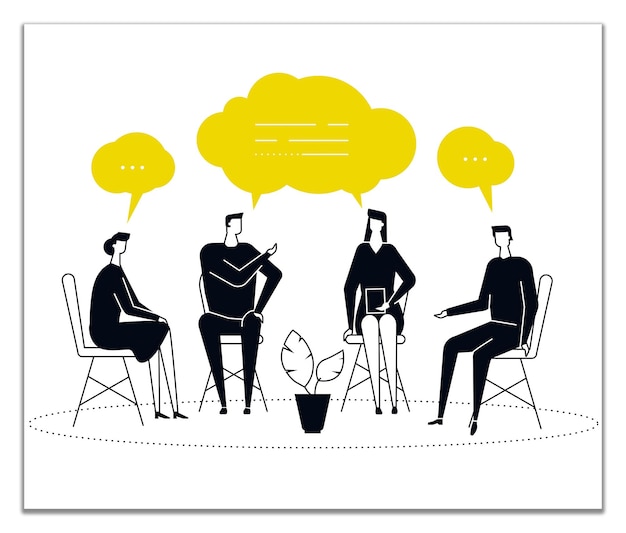 Grupo de personas en una reunión discutiendo ideas