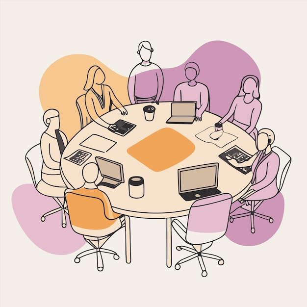 un grupo de personas se sientan alrededor de una mesa redonda con una mesa con un letrero que dice "Nadie más"