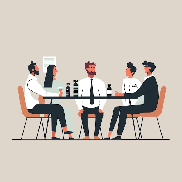 Vector un grupo de personas se sientan en una mesa y hablan ilustración vector