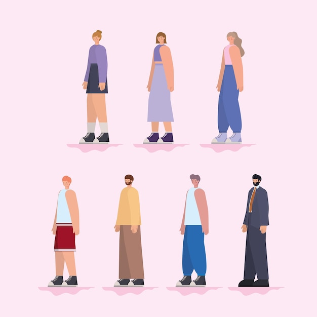 grupo de personas sobre un fondo rosa claro