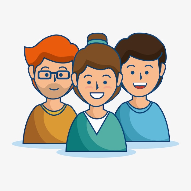 Un grupo de personas sonrientes sobre fondo blanco. Ilustración vectorial