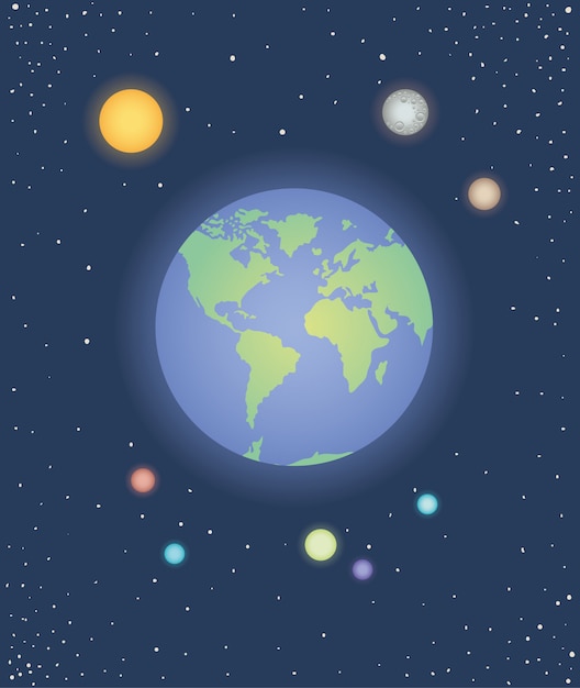 Vector grupo de planetas iconos espaciales.