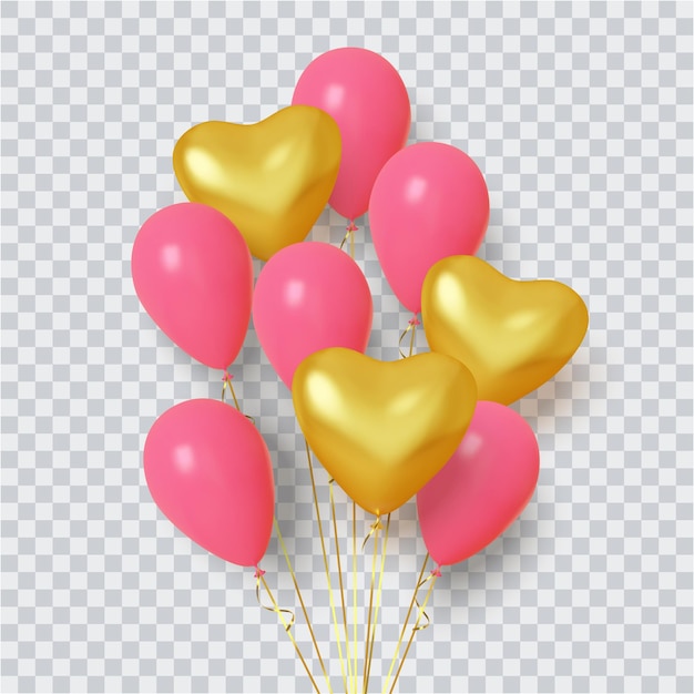 Grupo realista de globos en forma de corazón ilustración