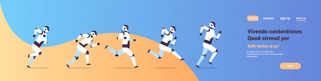 grupo de robots modernos con competencia de tecnología de inteligencia artificial