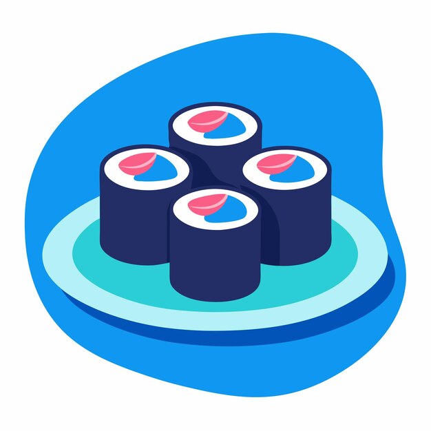 un grupo de rollos de sushi con un fondo azul