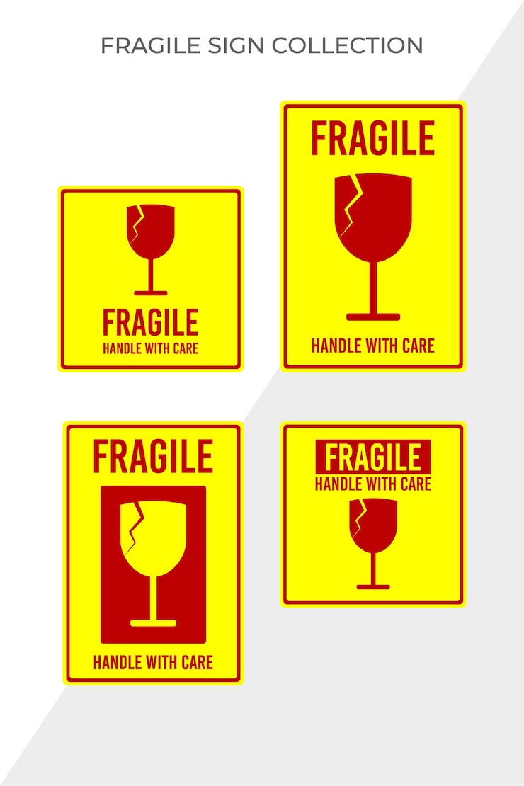 Vector un grupo de signos con la palabra frágil en ellos