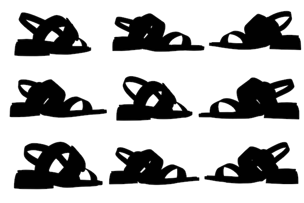 Vector grupo de siluetas de zapatos con fondo blanco.