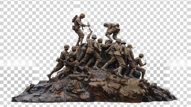 Vector un grupo de soldados de pie en la cima de una montaña