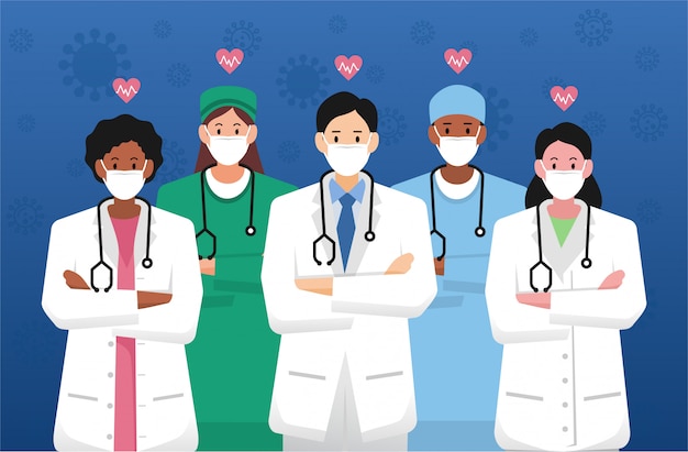 Grupo de trabajadores sanitarios de primera línea médico y personal médico