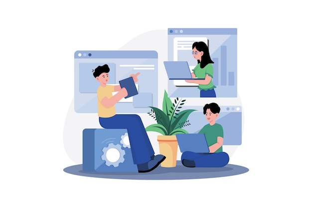 Un grupo de trabajadores trabajando en proyectos en equipo.