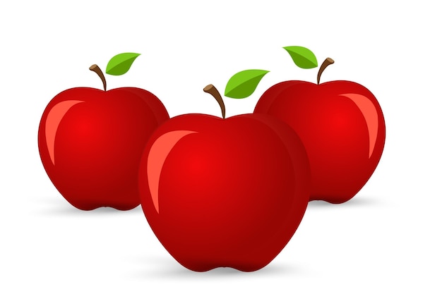 Vector grupo de tres manzanas frescas naturales rojas icono vectorial piel roja de manzana jugosa elemento delicioso