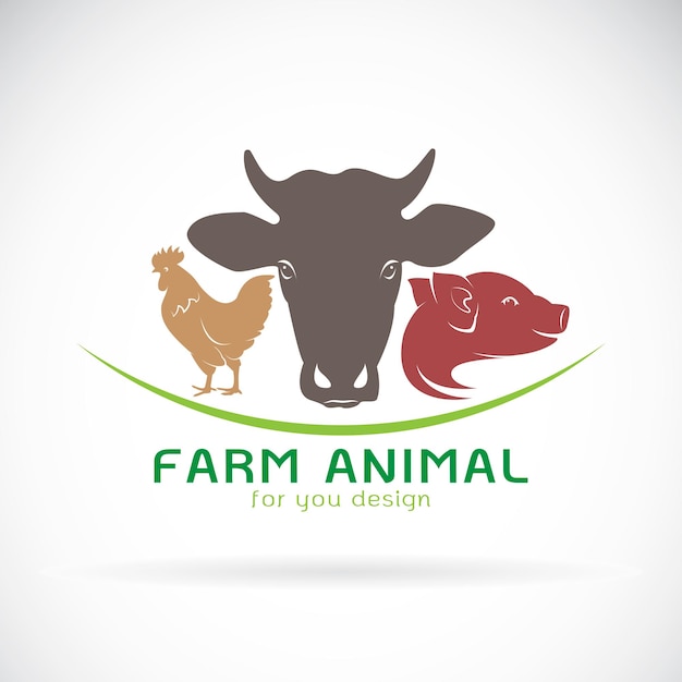 Grupo vectorial de etiqueta de granja de animales Vaca cerdo pollo Logo Animal