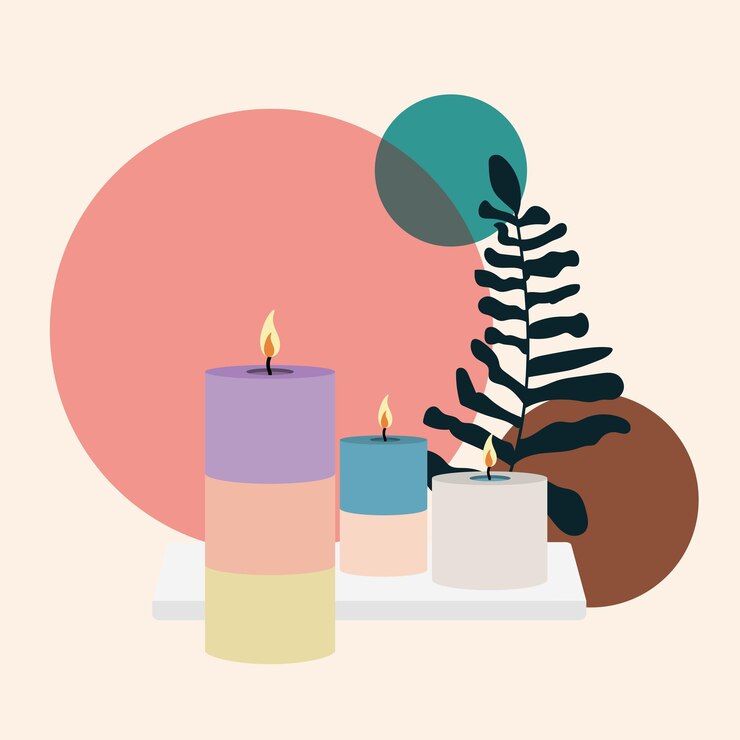 Vector grupo de velas para amoraterapia y hojas vector