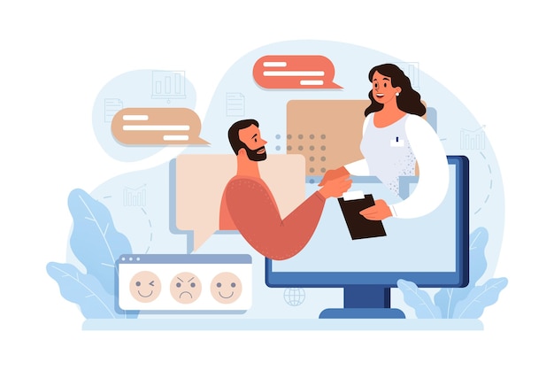 Grupos de amigos de comunicación en línea que hablan entre sí con un personaje de diálogo usando digital