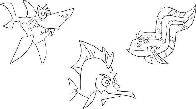Grupos de animales marinos para colorear Peces marinos pulpo delfín tiburón ballena tortuga y cangrejo Doodle