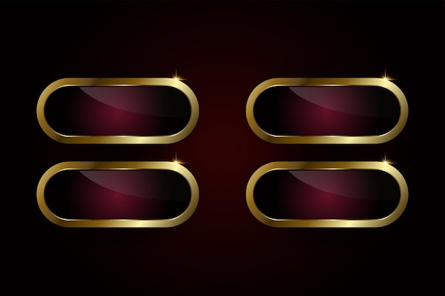 Grupos de cuatro botones de placa roja de lujo de forma vectorial de elipse con vector de marco dorado