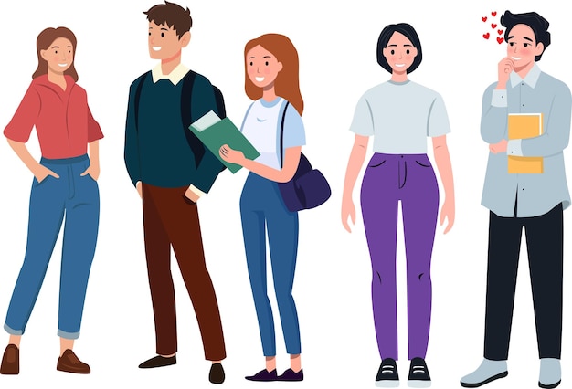 Grupos diversos de jóvenes estudiantes o adolescentes de pie juntos