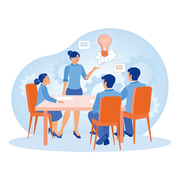 Grupos focales Equipo de negocios discutiendo y encontrando nuevas ideas Instrumentos de análisis de negocios concepto Ilustración vectorial plana