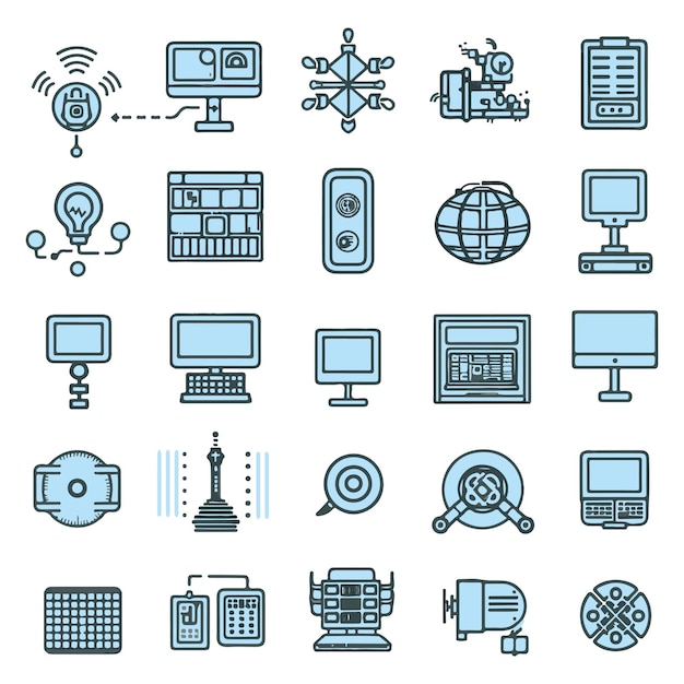 Grupos de inteligencia artificial AI Iconos de líneas vectoriales que contienen iconos como la tecnología