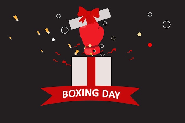 Un guante de boxeo golpeando una caja para la ilustración del día del boxeo.