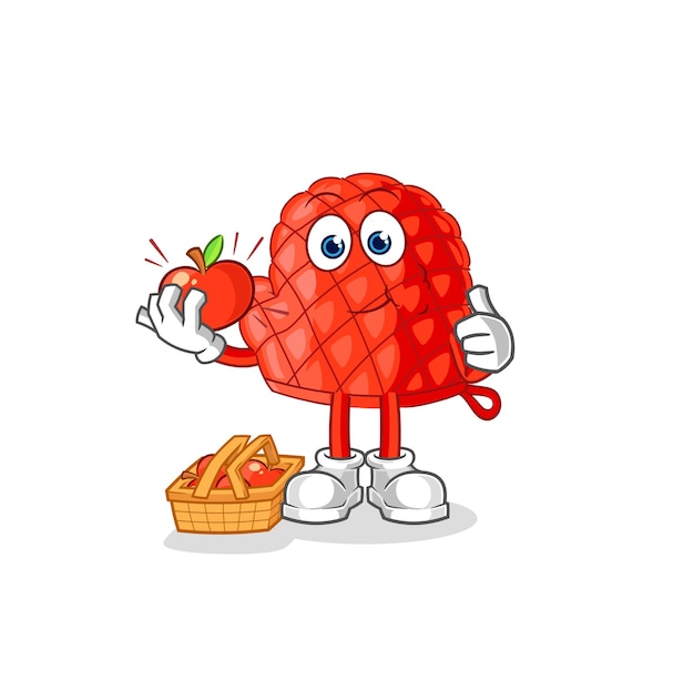 Guante de cocina comiendo un vector de caracteres de ilustración de manzana