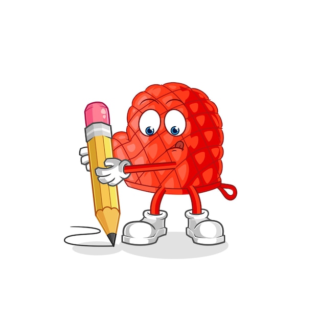 Guante de cocina escribir con vector de mascota de dibujos animados de lápiz